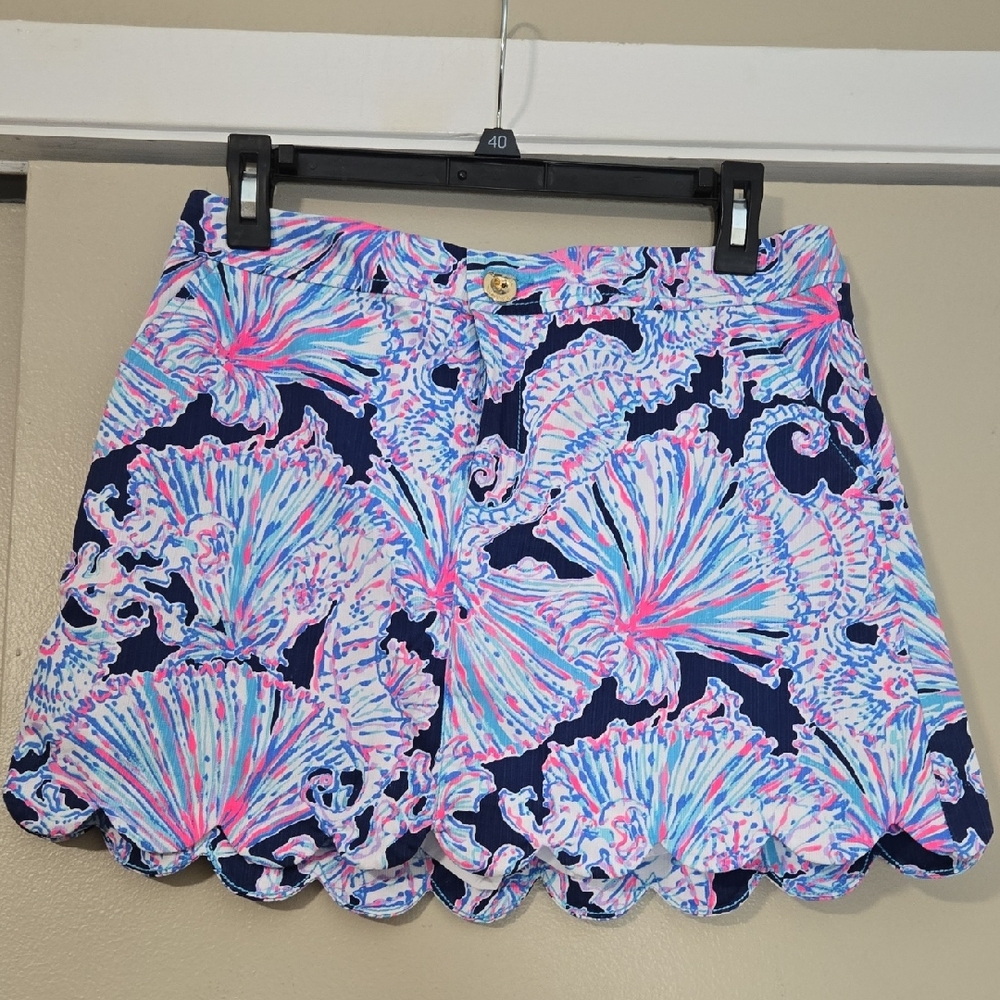Lilly Pulitzer Navy and Pink Scalloped Skirt